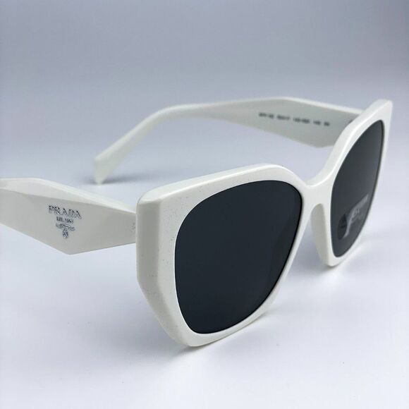 NEW Prada PR19ZS 1425S0 Talc White Dark Grey Rectangle Women Sunglasses - Picture 8 of 12
